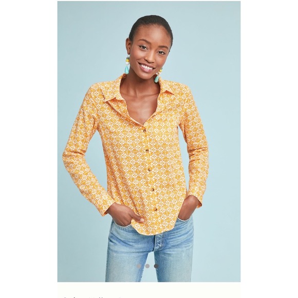 Anthropologie Tops - Maeve‎ x Anthropologie Petrin Buttondown Shirt Yellow Cotton Size 6